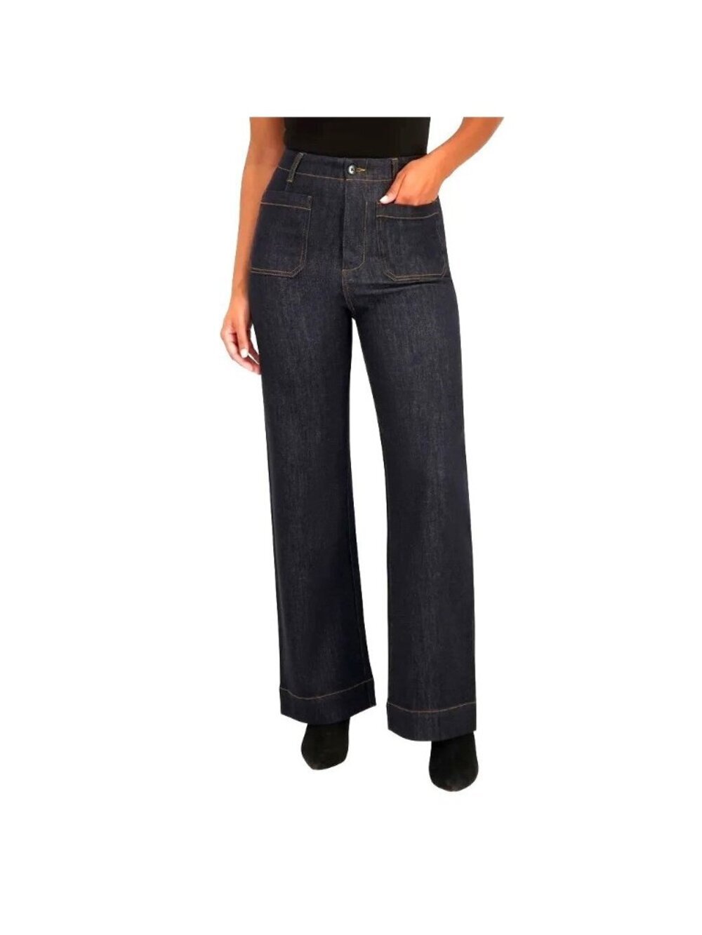 NWT Vigoss Women's 30 Wide Leg Trouser Jeans Dark Wash High Waist B0863
